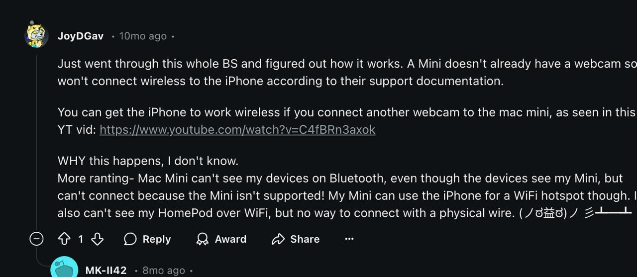 连续互通相机在 Mac mini 上的限制
